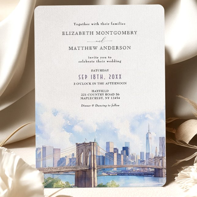 Watercolor Brooklyn Bridge Wedding Einladung (Von Creator hochgeladen)