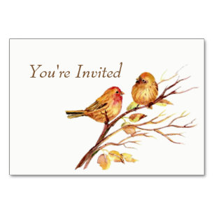 Watercolor Brown Red Gold Birds Wedite Tischnummer