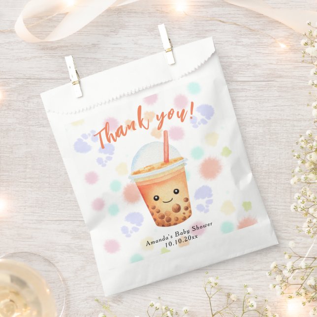 Watercolor-Bubble-Tea-Baby-Shower-Dankeschön Geschenktütchen (Ausgeschnitten)