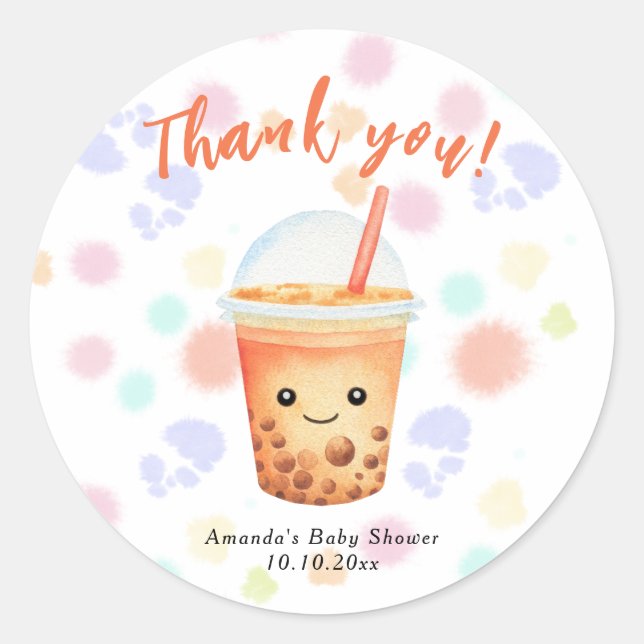 Watercolor Bubble Tea Baby Shower Thank You Runder Aufkleber (Vorderseite)