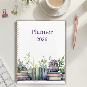Watercolor-Bücher und Pflanzen Personalisierter Pl Planer
