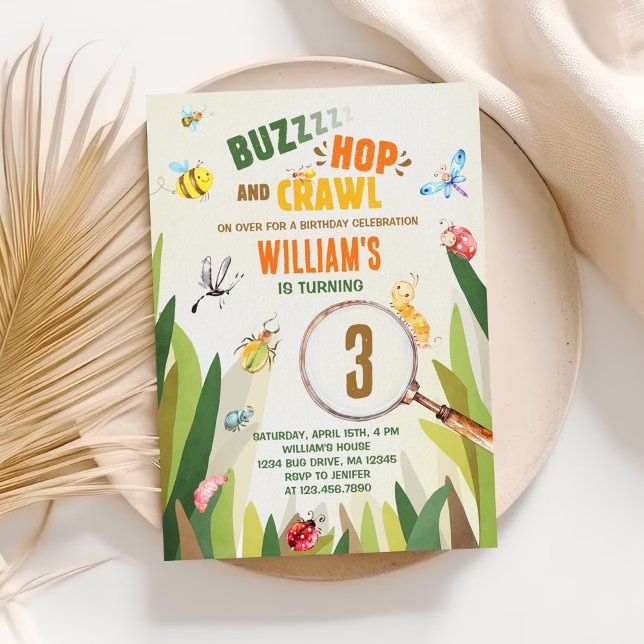 Watercolor Bug Insect Boy Birthday Einladung (Von Creator hochgeladen)