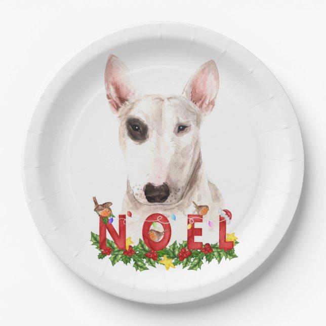 Watercolor Bull Terrier Weihnachten Weihnachten Pappteller (Vorderseite)