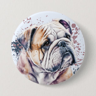 Watercolor Bulldog Button