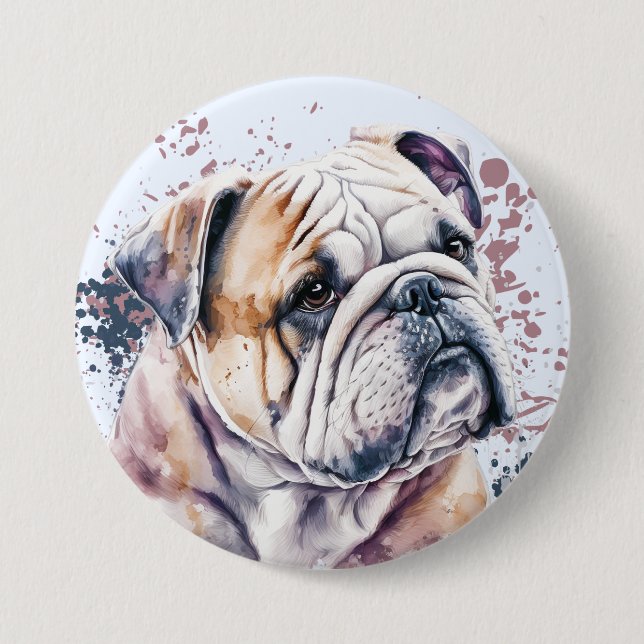 Watercolor Bulldog Button (Vorderseite)