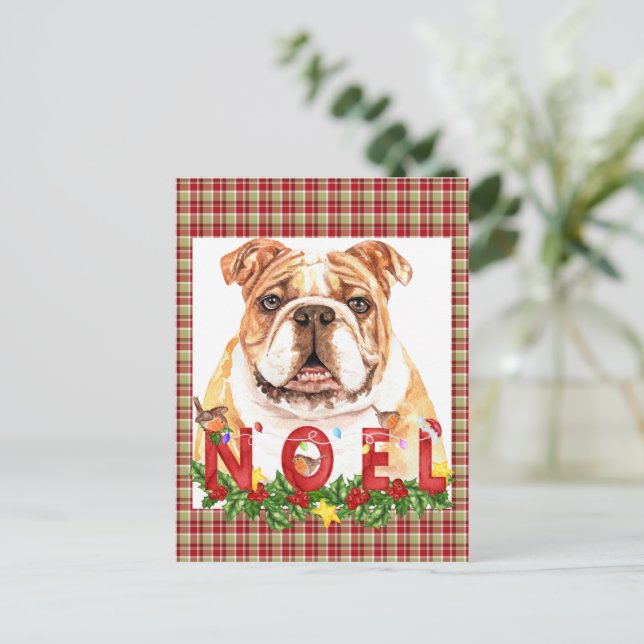 Watercolor Bulldog Weihnachten Weihnachten Postkarte (Stehend Vorderseite)