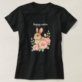 Watercolor Bunnt and Pink Floral Wreath Easter T-Shirt