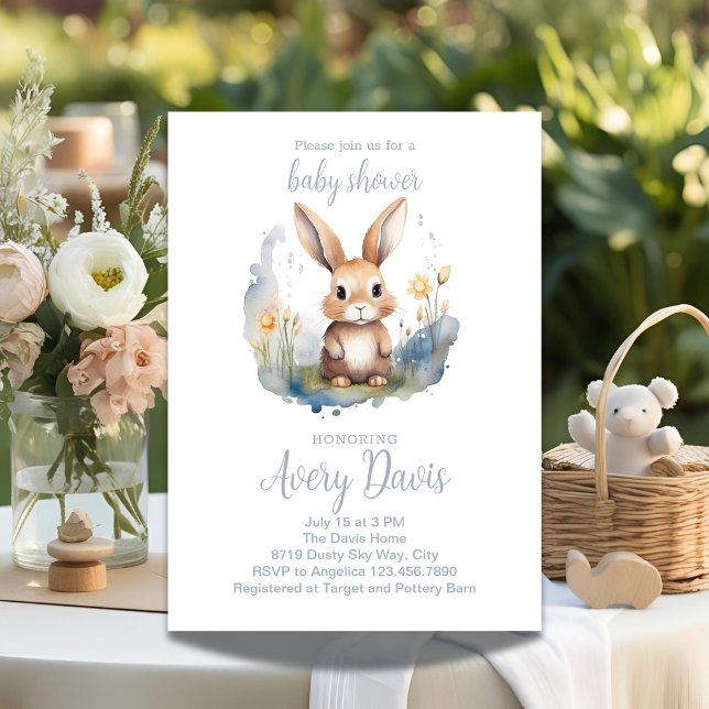 Watercolor Bunny Baby Showthema Frühjahr Einladung (Von Creator hochgeladen)