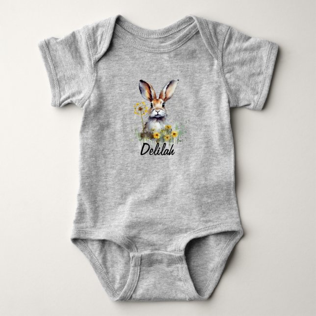 Watercolor Bunny Dandelion Baby Jersey Bodysuit Strampler (Vorderseite)