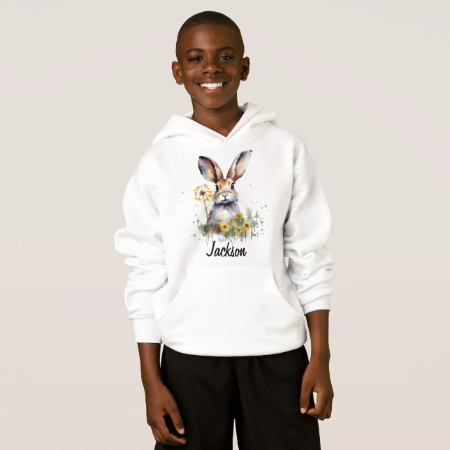 Watercolor Bunny Dandelion Kids's Pullover Hoodie (Vorne ganz)