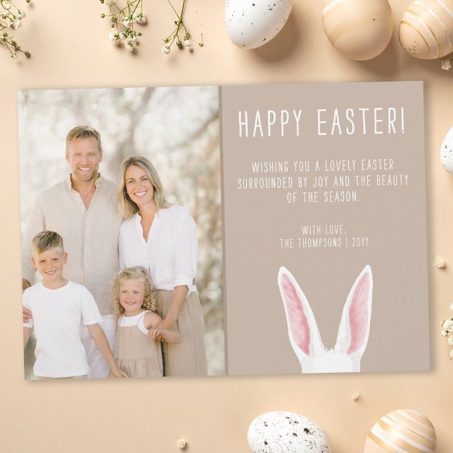 Watercolor Bunny Ears Family Photo Beige Easter Karte (Von Creator hochgeladen)