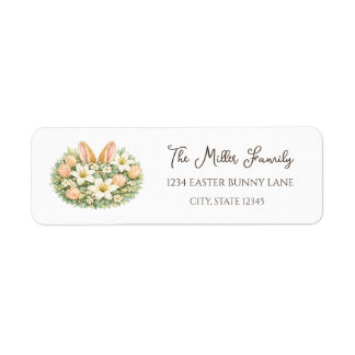 Watercolor Bunny Ears Floral Wreath Return Labels