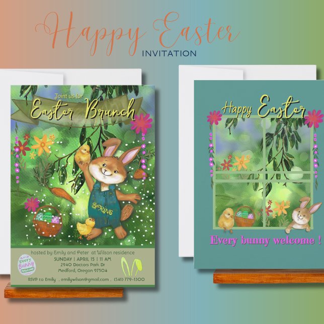 Watercolor Bunny Einladung zum Osterbrunch (Watercolor Bunny invitation to Easter Brunch)