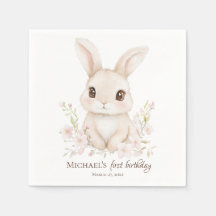 Watercolor Bunny First Birthday Party Tableware