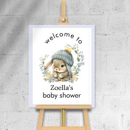 Watercolor Bunny Floral Spring Baby Shower Welcome Poster