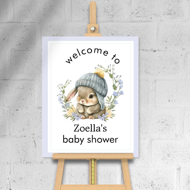 Watercolor Bunny Floral Spring Baby Shower Welcome Poster (Watercolor Bunny Floral Spring Baby Shower Welcome Poster 1)