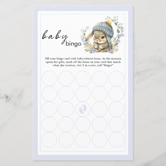 Watercolor Bunny Florals Baby Bingo Party Games (Vorderseite)