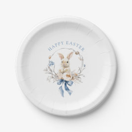 Watercolor Bunny Flowers Blue Bow Spring Easter Pappteller