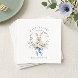 Watercolor Bunny Flowers Blue Bow Spring Easter Serviette