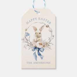 Watercolor Bunny Flowers Blue Bow Spring Geschenkanhänger