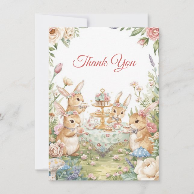 Watercolor Bunny Garden Tea Party Thank You Card Dankeskarte (Vorderseite)