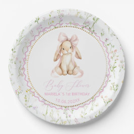  Watercolor  bunny girl vintage floral 1st birthda Pappteller