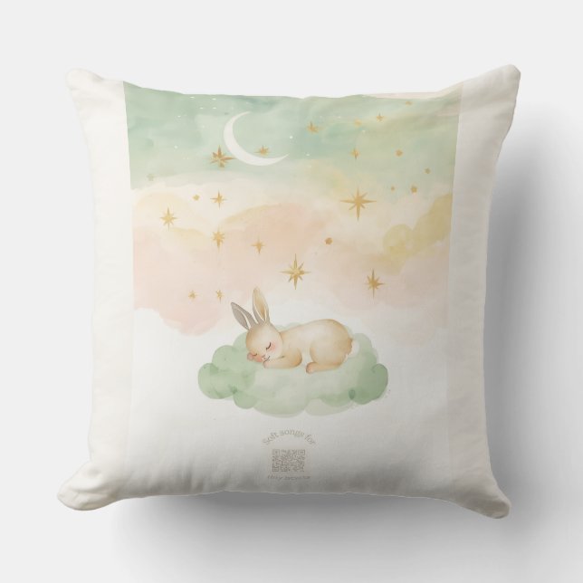 Watercolor Bunny Nursery Pillow | Pastel Mint Kissen (Vorderseite)