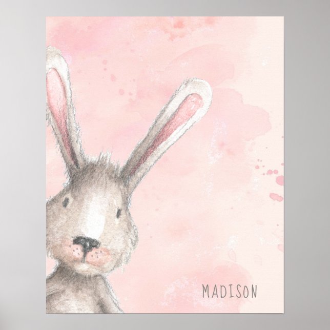 Watercolor Bunny Rabbit individuelle Name Poster (Vorne)