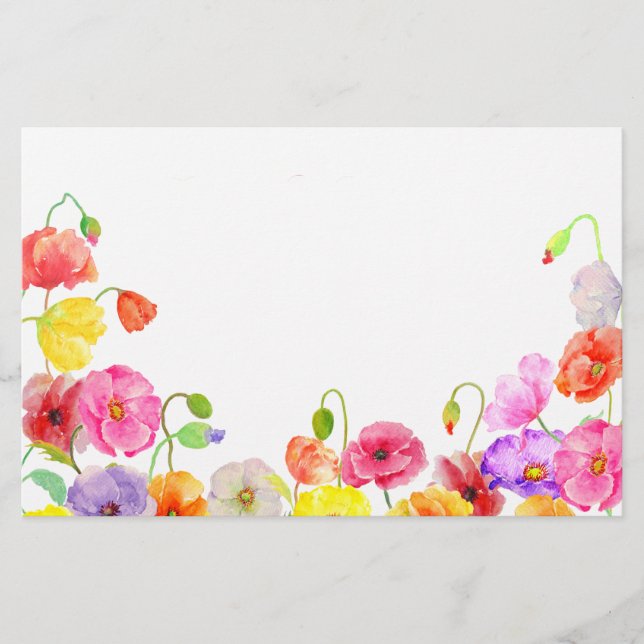 Watercolor-bunte Mohnblumen-Blumen Briefpapier (Vorderseite)