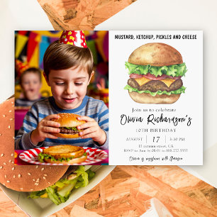 Watercolor Burger Party Geburtstag Einladung