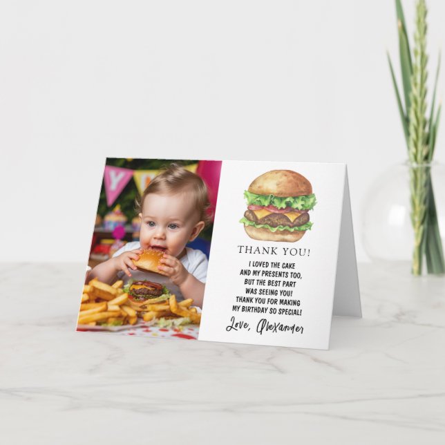 Watercolor Burger Party Geburtstag Vielen Dank Dankeskarte (Vorderseite)