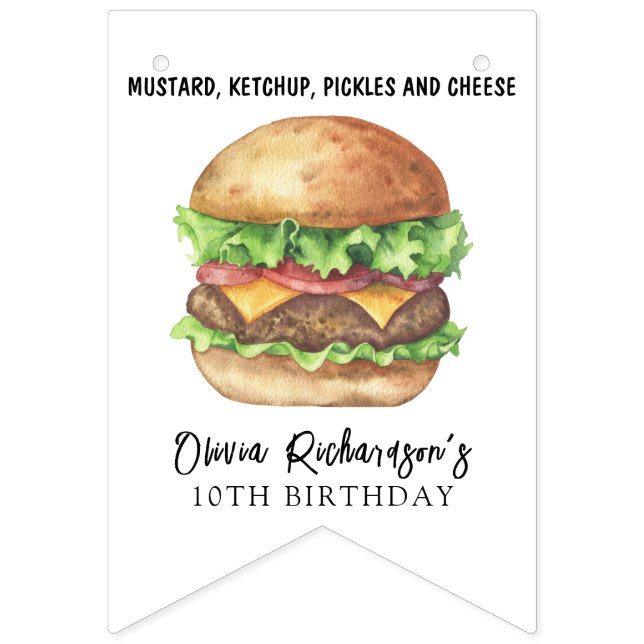 Watercolor Burger Party Geburtstag Wimpelkette (Erste Fahne)