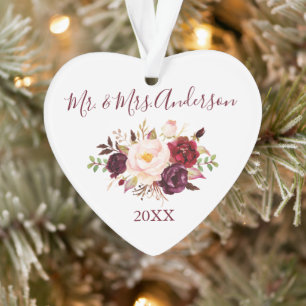 Watercolor Burgund Blumenherz Ornament