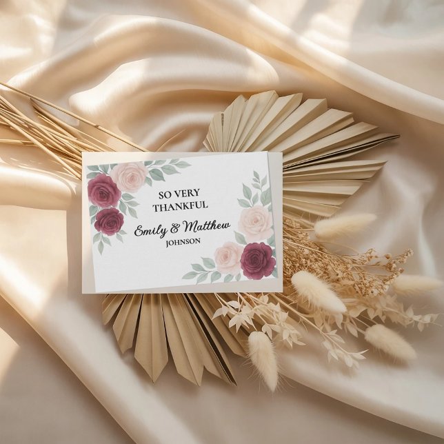 Watercolor Burgund Rose Hochzeit Dankeschön Karte (Von Creator hochgeladen)