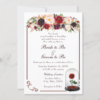 Watercolor Burgund Rote Rose Hochzeit Einladung