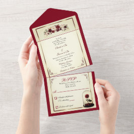 Watercolor Burgund Rote Rose Hochzeit Einladung