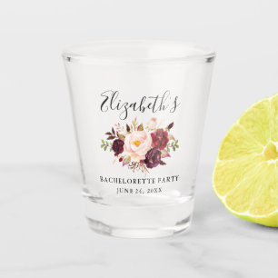 Watercolor-BurgunderblumenJunggeselinnen-Abschied Schnapsglas
