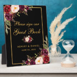 Watercolor Burgundy Black Gold Wedbook Fotoplatte<br><div class="desc">Watercolor Floral Burgundy Black & Gold Wedelbook Tischplatte Plaque</div>