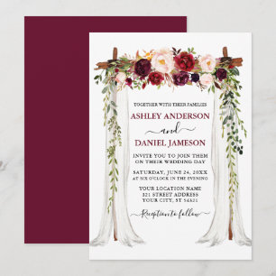 Watercolor Burgundy Bloral Wedding Canopy Einladung