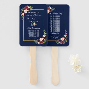 Watercolor Burgundy Blue Floral Wedding Program Fächer