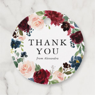 Watercolor Burgundy & Blue Floral Wreath Vielen Da Geschenkanhänger