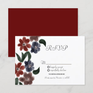 Watercolor Burgundy Blue Vintag Floral Kraft UAWG Einladung