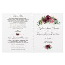 Watercolor Burgundy Blumenbouquet Hochzeitsprogram
