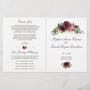 Watercolor Burgundy Blumenbouquet Hochzeitsprogram