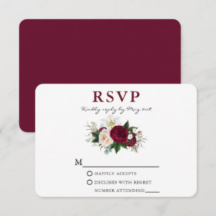 Watercolor Burgundy Blumengrün Rd RSVP Karte