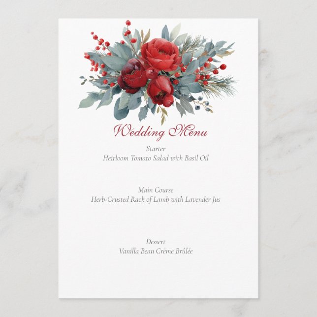 Watercolor Burgundy & Blush Roses wedding Menükarte (Vorderseite)