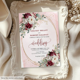 Watercolor Burgundy Blush Wedding Invitation Suite Einladung