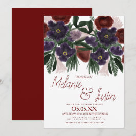 Watercolor Burgundy Bold Bouquet BlumenWedding Einladung
