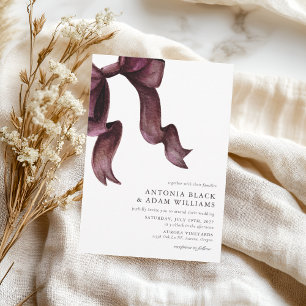 Watercolor Burgundy Bow Floral Wedding Einladung