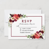 Watercolor Burgundy Floral Boho Wedding RSVP
